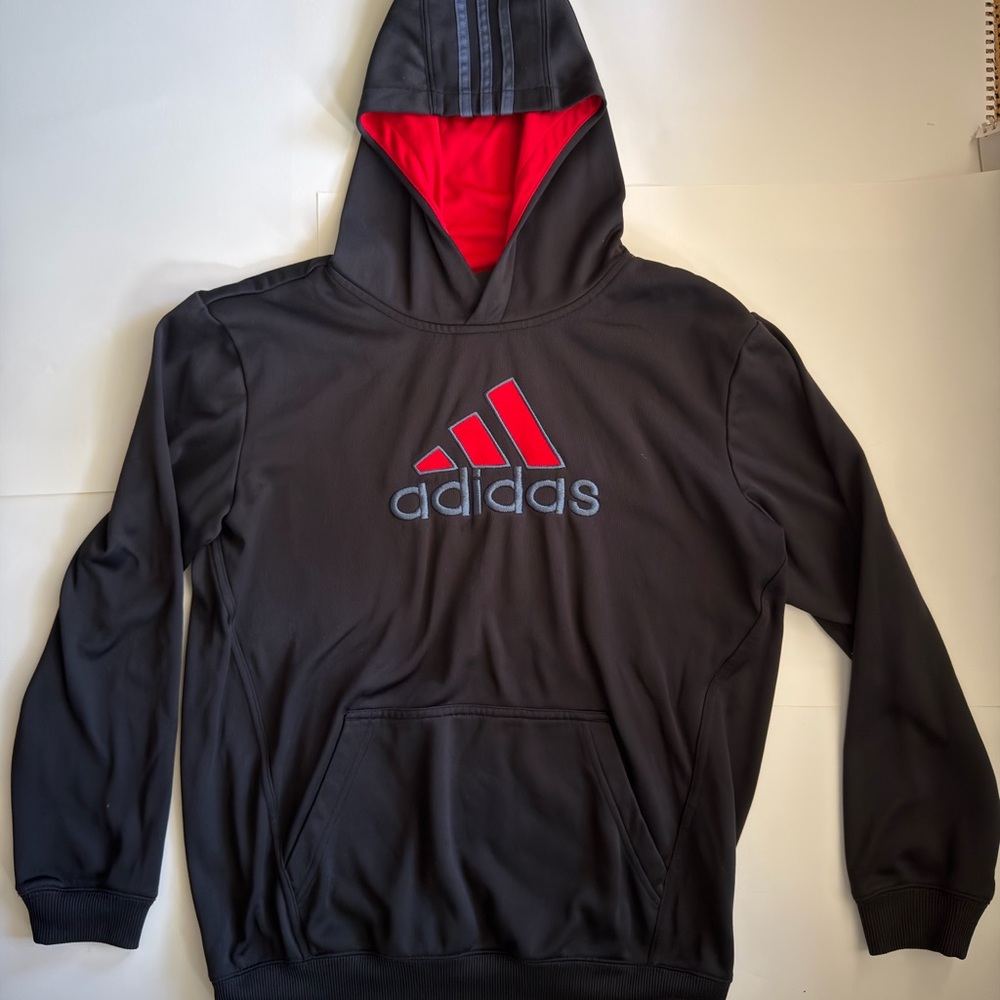 adidas Black Hoodie with Red Logo and Lined Hood